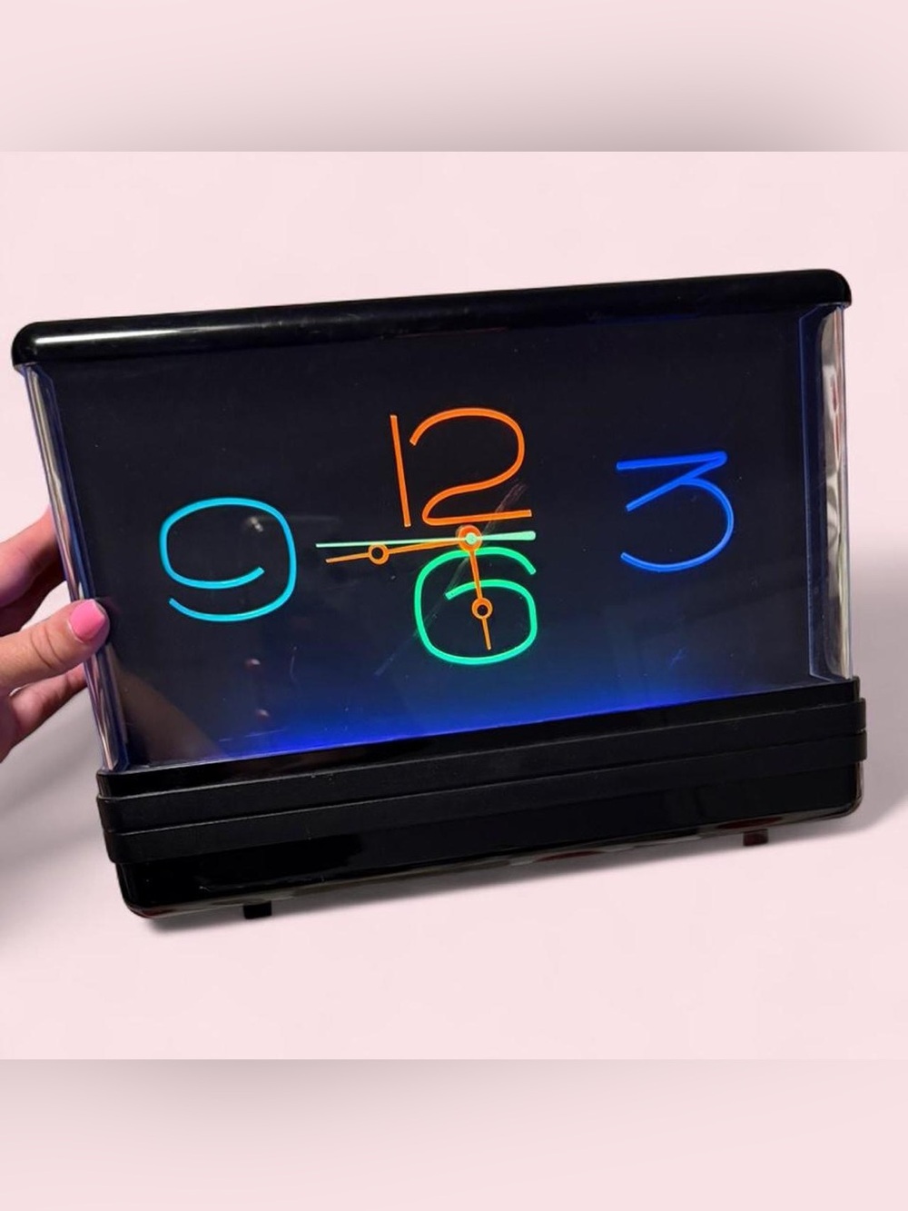 80s Vintage Black Neon-Style LED Wall Clock with Multi-Color Numerals